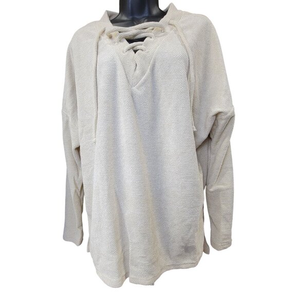 V-Neck Sweater Whit Birch Soft Knit Ivory Lace-Up Long Sleeve Womens Medium New - Picture 1 of 8